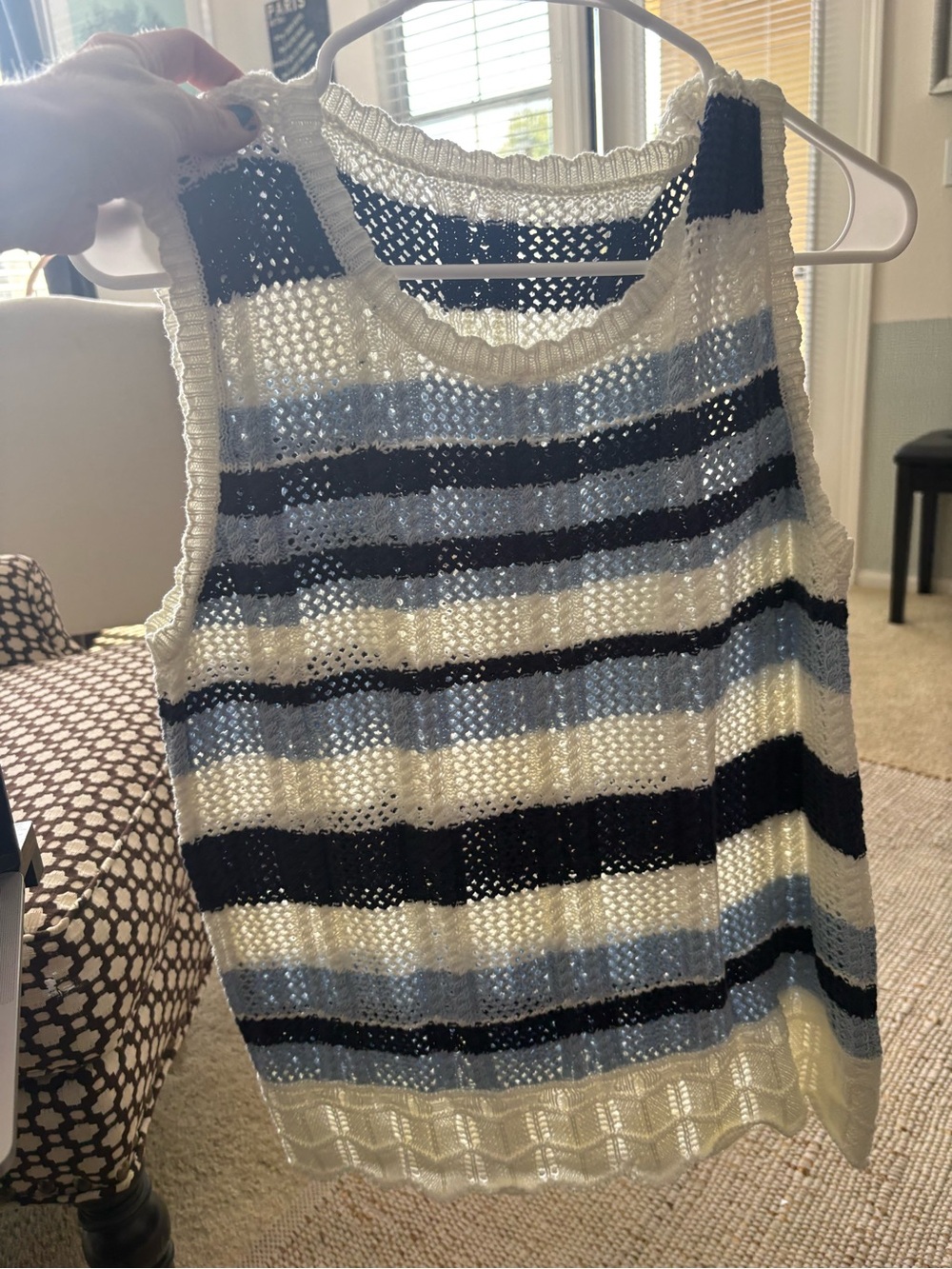 Source Unknown Cream, Blue and Black Striped Knit Tank Top